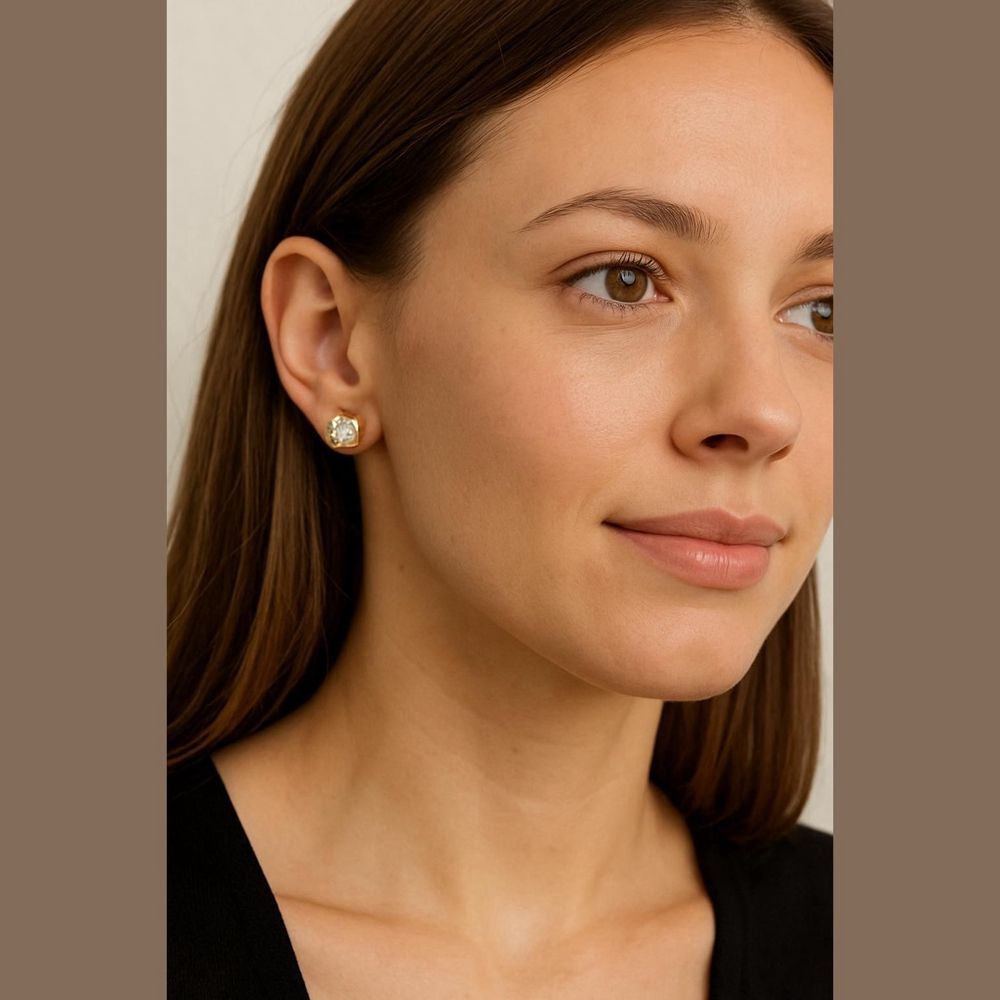 Gold Tone Light Blue Stone Stud Earrings One Size